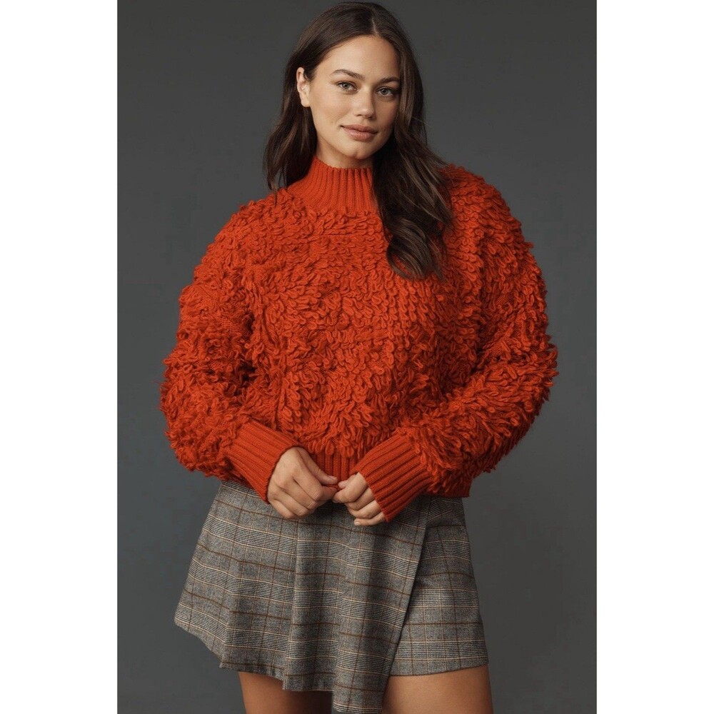 Anthropologie Maeve Sweater  Red Callahan Loop Stitch Preppy Cozy Medium NWT
